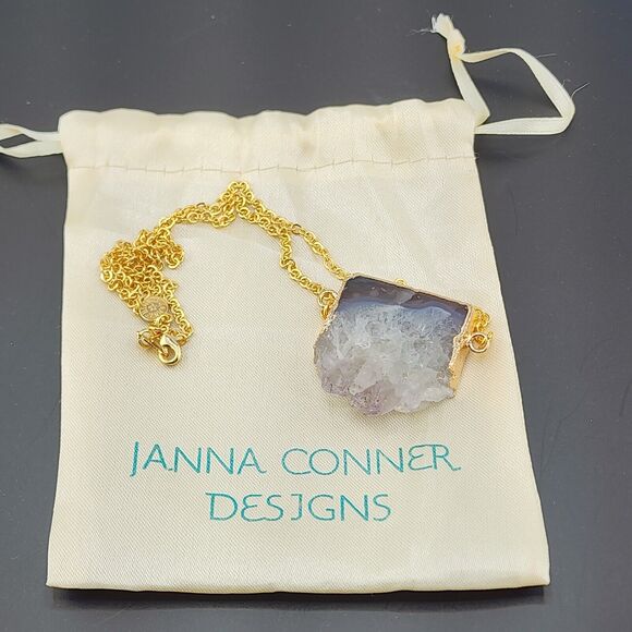 JANNA CONNER Amethyst Druzy Gold Tone Necklace 18" - Picture 1 of 7